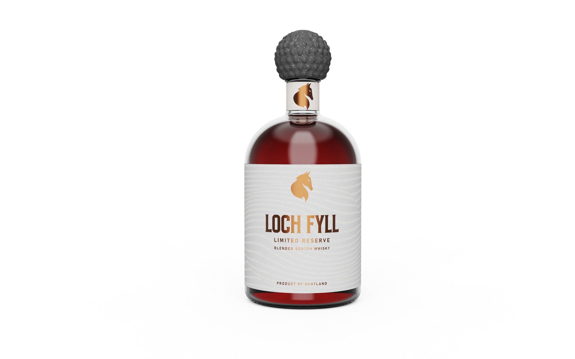 Loch Fyll whisky bottle — front elevation