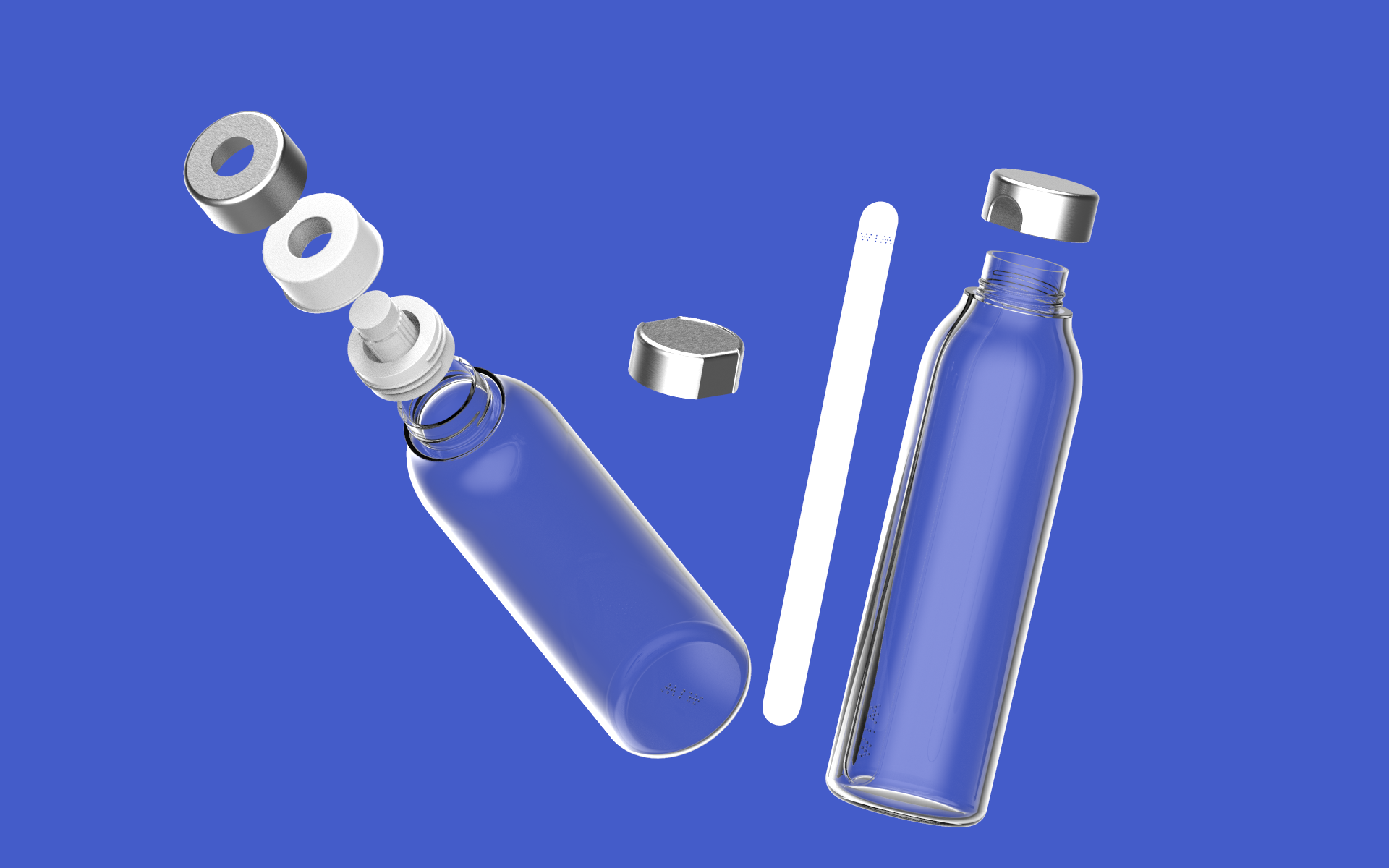 WIM Water bottle exploded assembly view — closure system